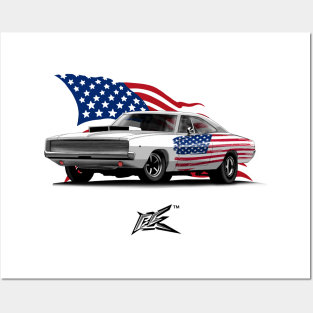 dodge charger 68 american flag Posters and Art